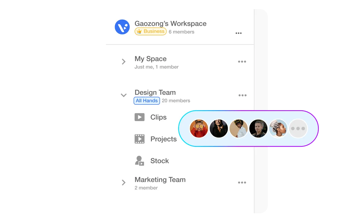 Video Montage Maker lets your team collaborate by uploading, editing, and leaving feedback in one shared workspace.
